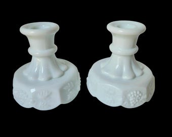 Vintage WESTMORELAND Milk Glass Grapes Candle Holder Set.