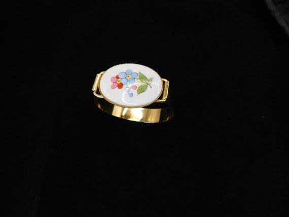 Vintage Gold tone with Oval  Floral Porcelain  Hi… - image 6