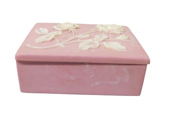 Vintage Pink White Roses Incolay  Stone  Music/Jewelry Box.
