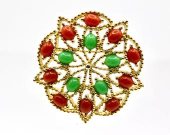1969 Sarah Coventry Acapulco Brooch Red Green Lucite