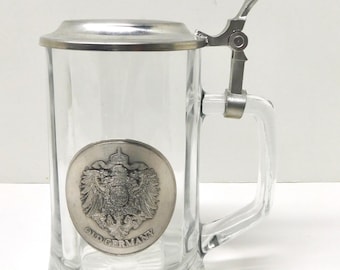 Vintage  Domex OLD GERMANY Glass and Metal Lidded Beer Stein