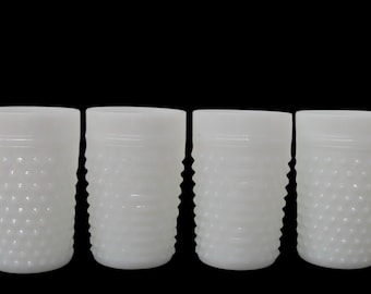 Vintage Anchor Hocking Hobnail Milk Glass Tumblers. Set of 4