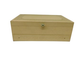 Mid Century Beige  Leatherette Two Tiered and Drawer Jewelry Box