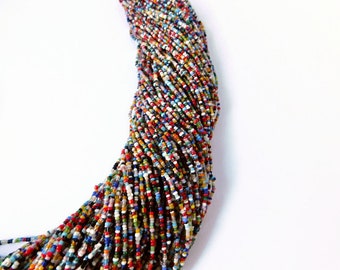 Vintage Hank Multicolor African Seed Beads. 120 Strands, 30"L. 1-2-3mm.