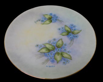 Vintage  Lorentz Hutschenreuther Germany Hand Painted Blue Forget-Me-Not Flowers Decorative Plate. Signed