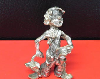 Vintage  Pewter Clown with Umbrella and hat Figurine.