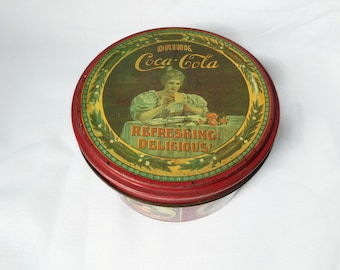 1985 Round Coca-Cola Tin Box by Chemco.