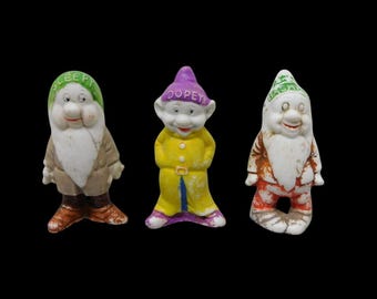 1930's Snow White's Dwarfs Dopey, Sleepy and Bashful Figurines. set of 3