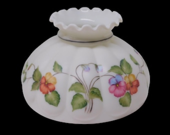 Vintage Frosted Glass with hHand Painted Flowers  Aladdin Lamp Shade.