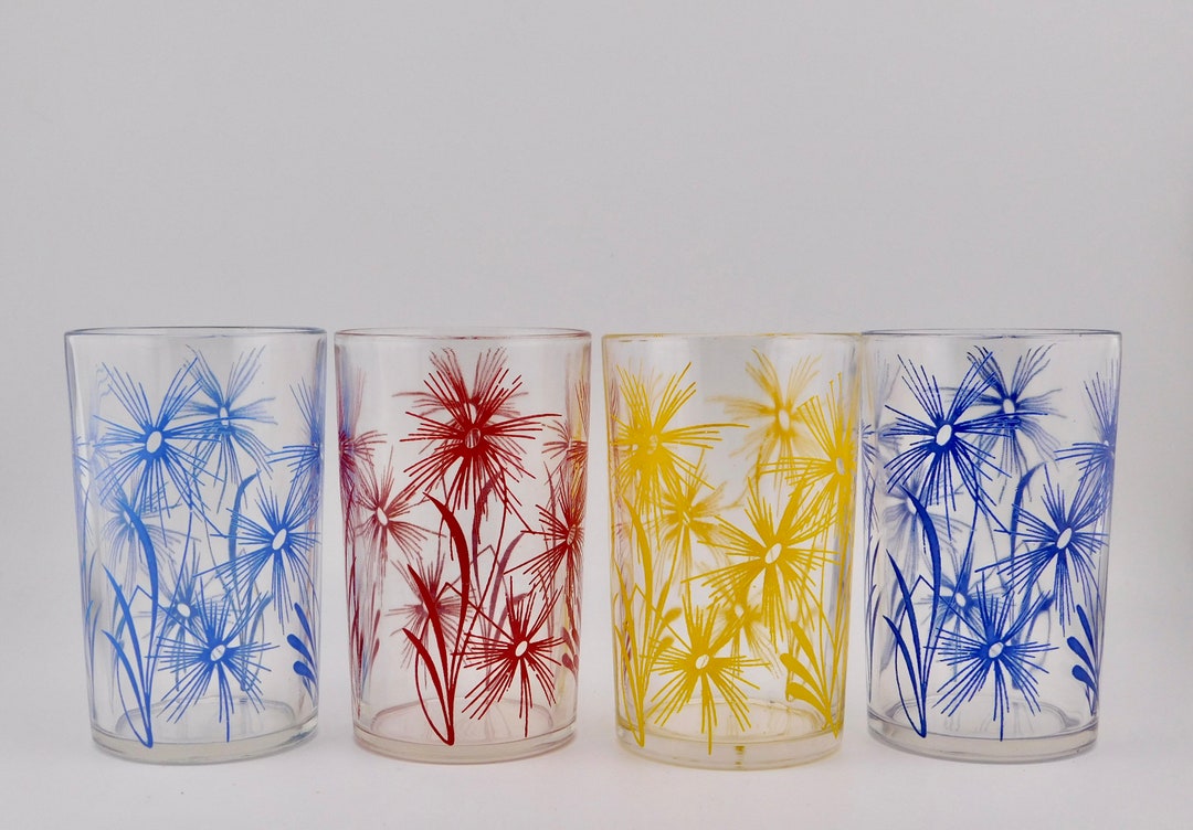 Vintage Cornflower Swanky Swigs Juice Glasses. Set of 4. Kraft Cheese
