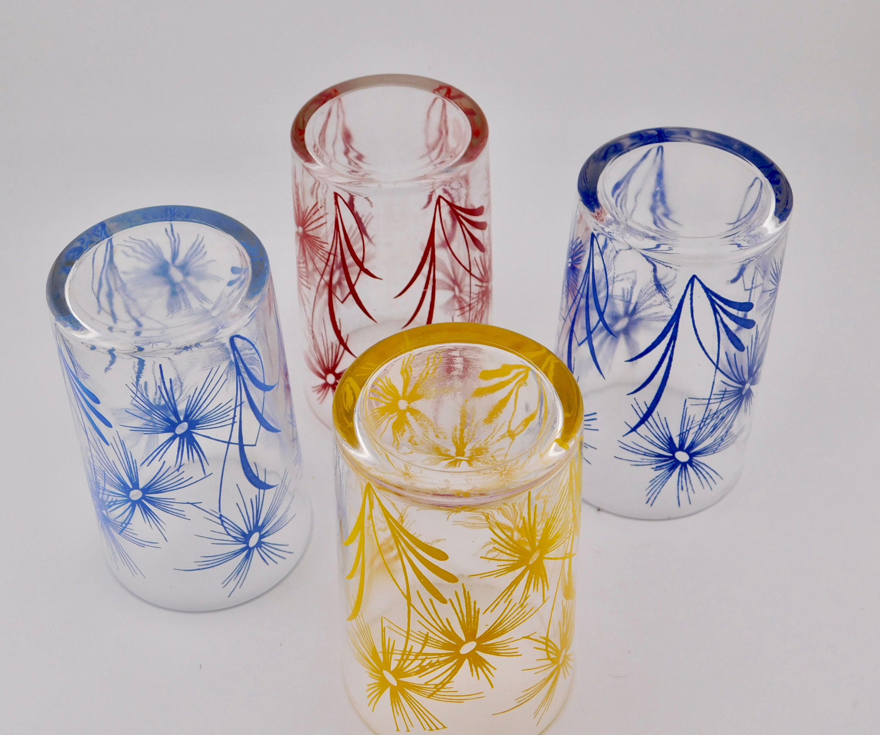 Vintage Cornflower Swanky Swigs Juice Glasses. Set of 4. Kraft Cheese