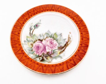 Vintage Occupied Japan Pink Roses Decorative Plate. 6.25 inches