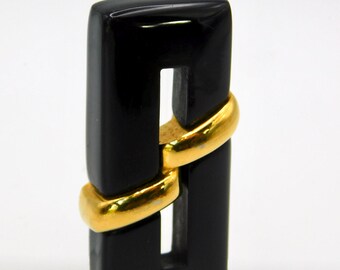 TRIFARI Gold Plating Black Lucite  Bar Brooch. 1960s