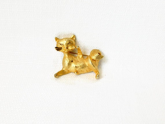 Vintage Textured Gold Plating CAT Brooch/Pin - image 6