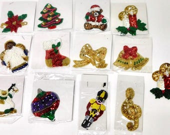 Vintage CHRISTMAS Sew-on Appliqués .Sequenced /Beaded. Variety . 13pc. Lot