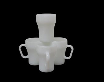 Vintage Anchor Hocking  FIRE KING Milk Glass Soda Fountain Style Mugs. Set of 4