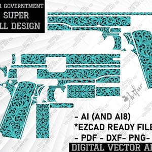 Colt 1911 Government 38 Super Scroll Design for laser Engraving.SVG Template, Ai8,svg for fiber laser,svg ezcad file,Customs,firearms,Scroll