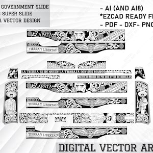 Colt Regierung von 1911, 38 Super Zapata Schriftrollen Lasergravur Vektordesign. Digitaler Download