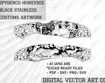 Laser Engraving Customs Knife Design Spyderco Honeybee Black Stainless | Knife Vector Design | Knife Engraving | Vectors | Svg