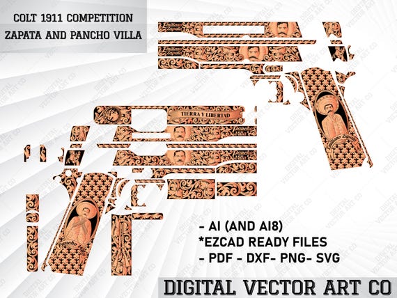 Colt 1911 Competition Zapata and Pancho Villa Scrollwork Vector