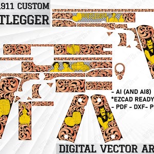 Colt 1911 Custom Bootlegger Vector Design | Customs Scrollwork | Engraving Vector Design | Scrolls | Svg | Svg Art | Digital File |