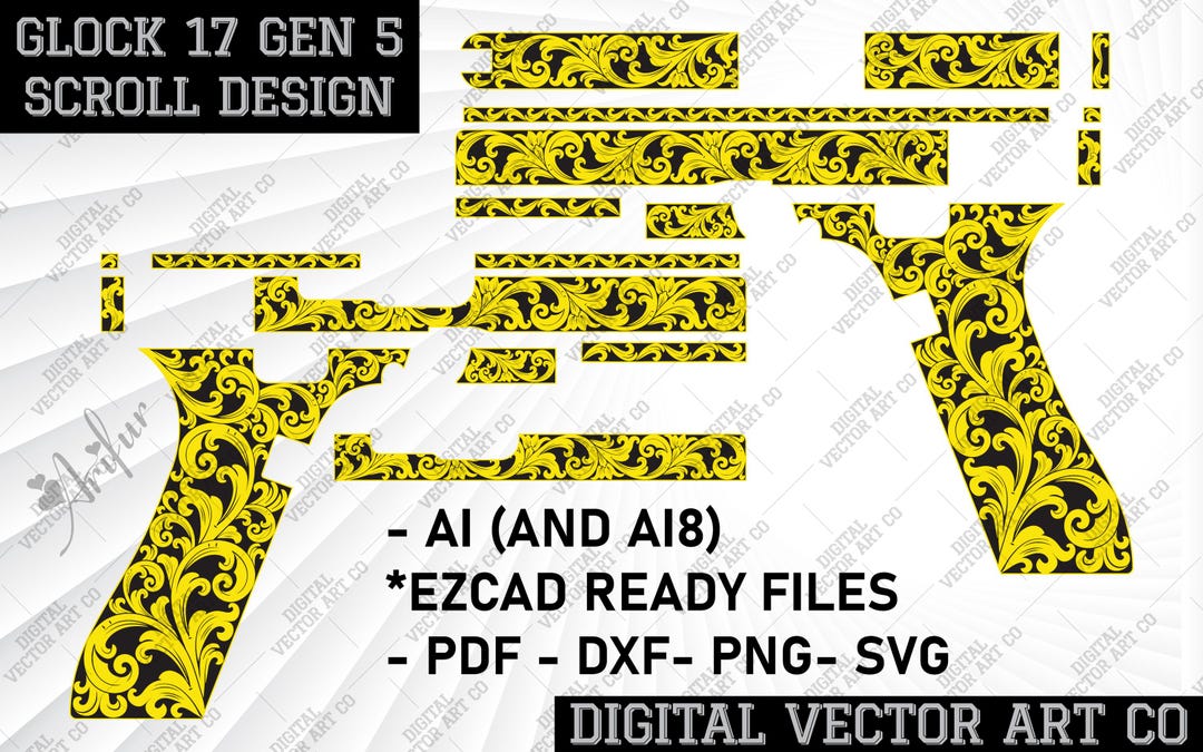 Glock 17 Gen 5 Scroll Design for Laser Engraving Firearms. Gun