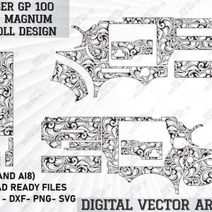Ruger gp 100  357 Magnum Scroll Design.digital file,revolver design,Stippling svg,engraving patterns,metal work,engraving firearms,laser art