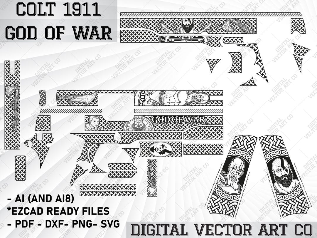 Svg Templates, Colt 1911 God of War Theme.1911 Fiber Laser Art