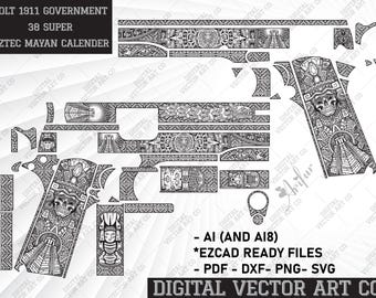 Engraving Firearm Colt 1911 Government 38 Super Aztec Mayan