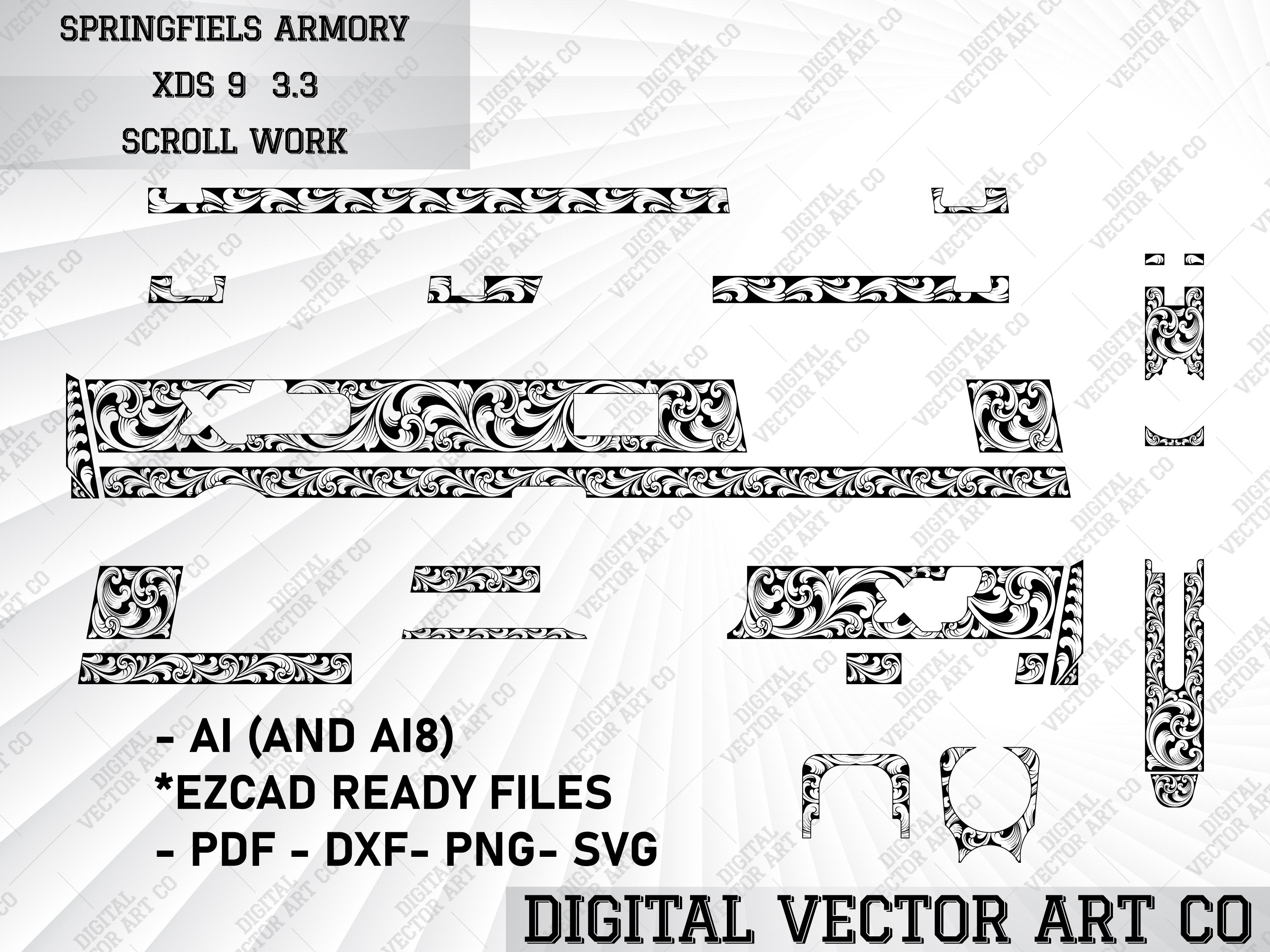 Springfield Armory Xds 9 3.3 Scroll Work Laser Engraving Svg File