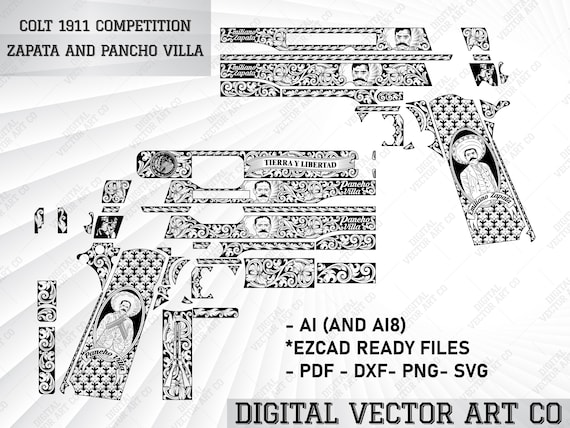 Koto. ページ Colt 1911 Competition Zapata and Pancho Villa Scrollwork Vector