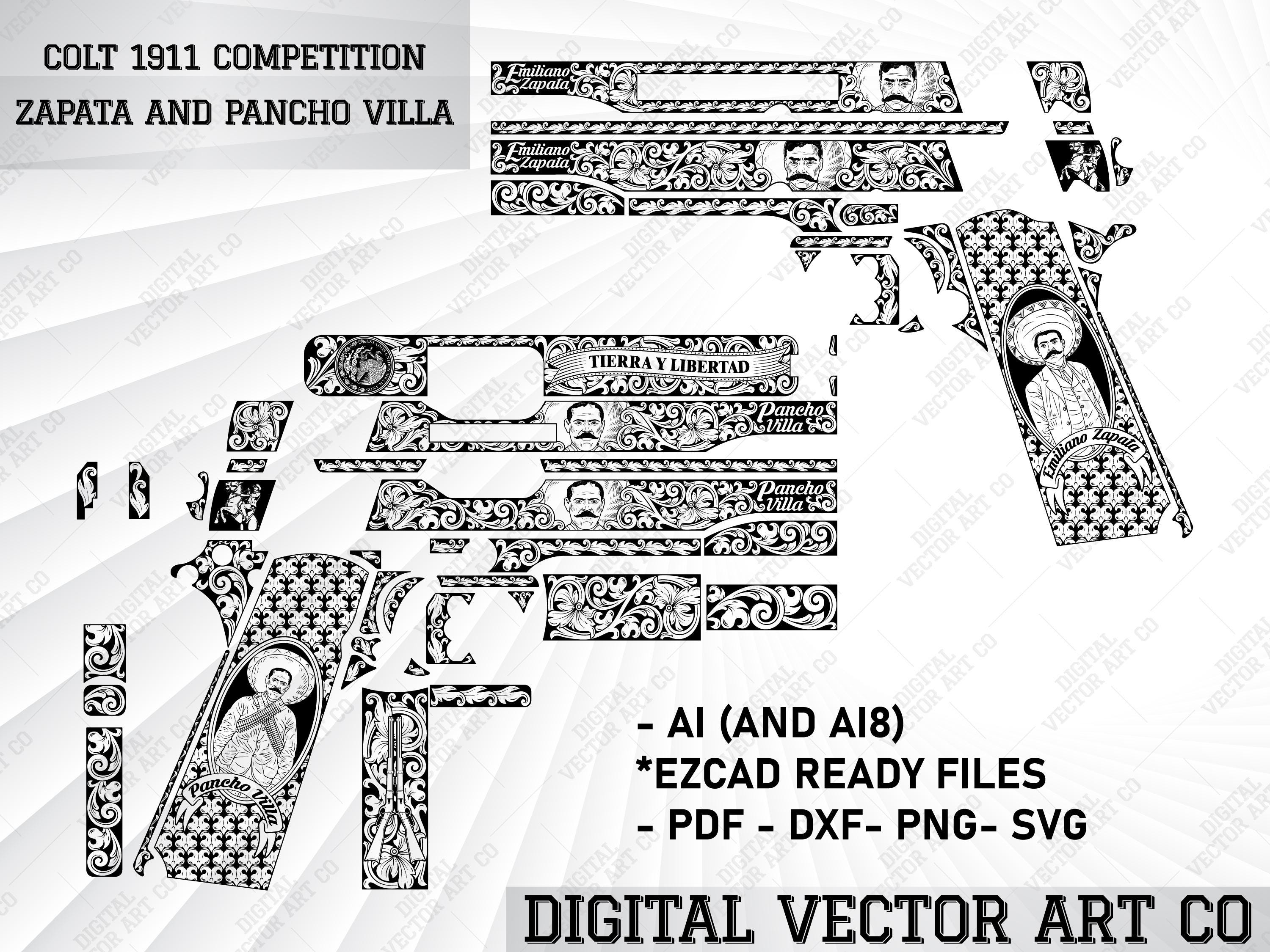 Colt 1911 Competition Zapata and Pancho Villa Scrollwork Vector