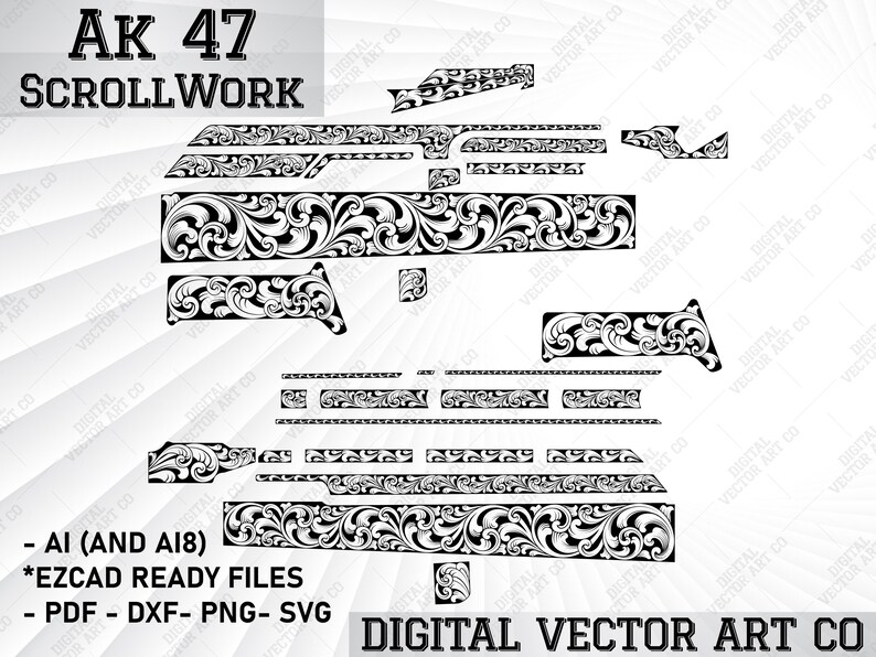 Ak 47 Scroll Design | Svg Ak47 File | Ak47 Engraving File | Scroll Work ...