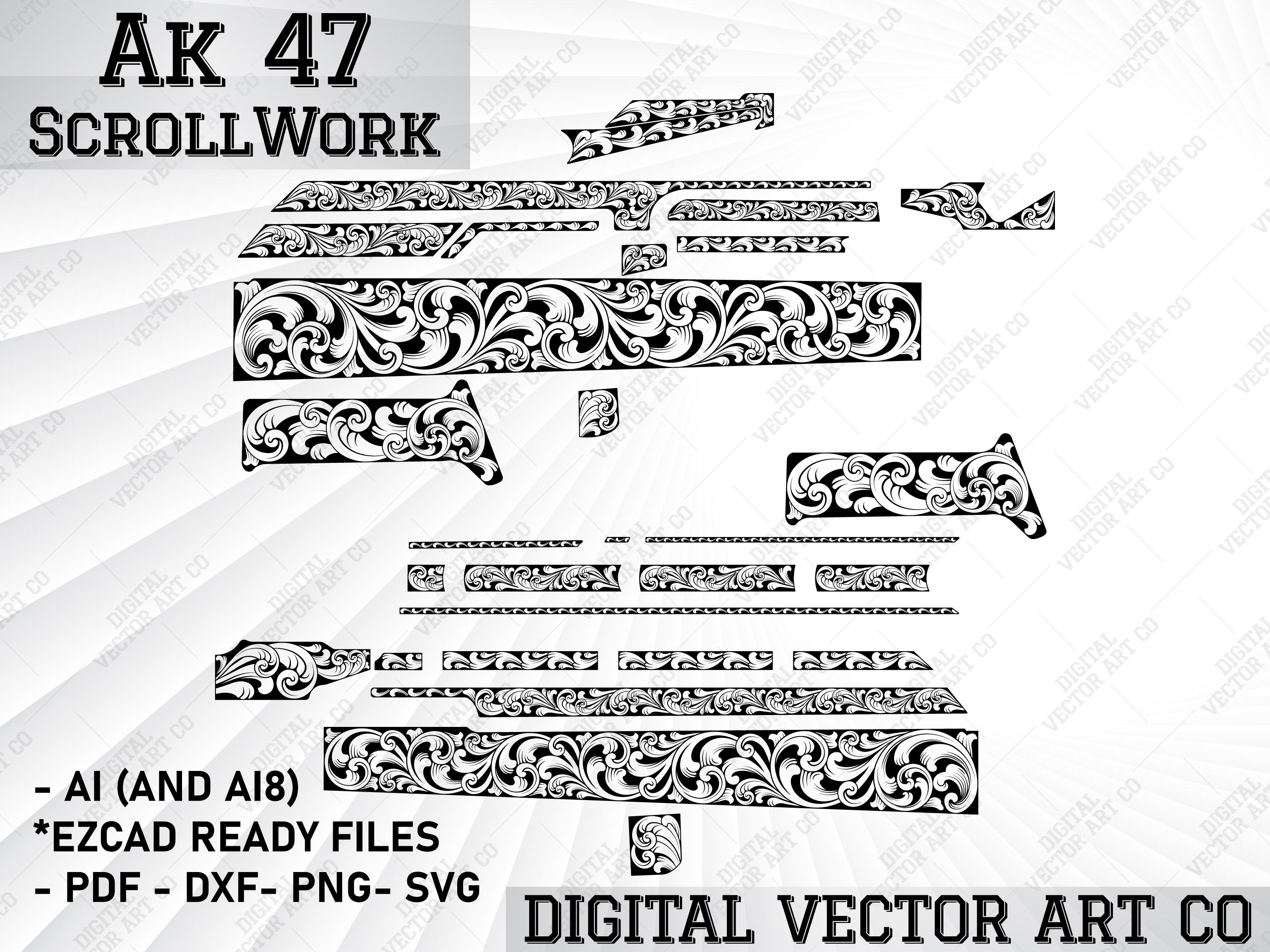 akページ Ak 47 Scroll Design | Svg Ak47 File | Ak47 Engraving File | Scroll