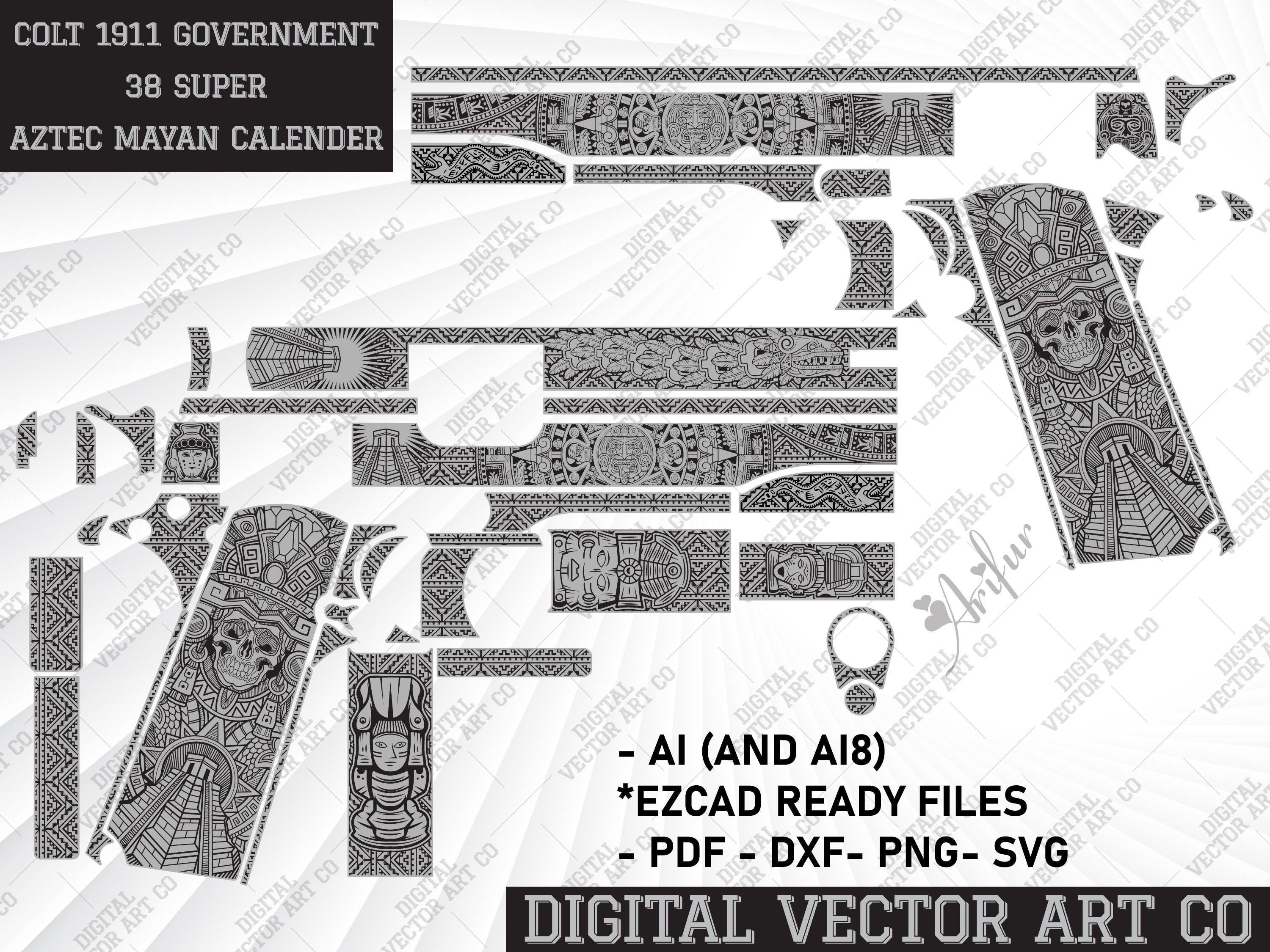 Hページ Engraving Firearm Colt 1911 Government 38 Super Aztec Mayan