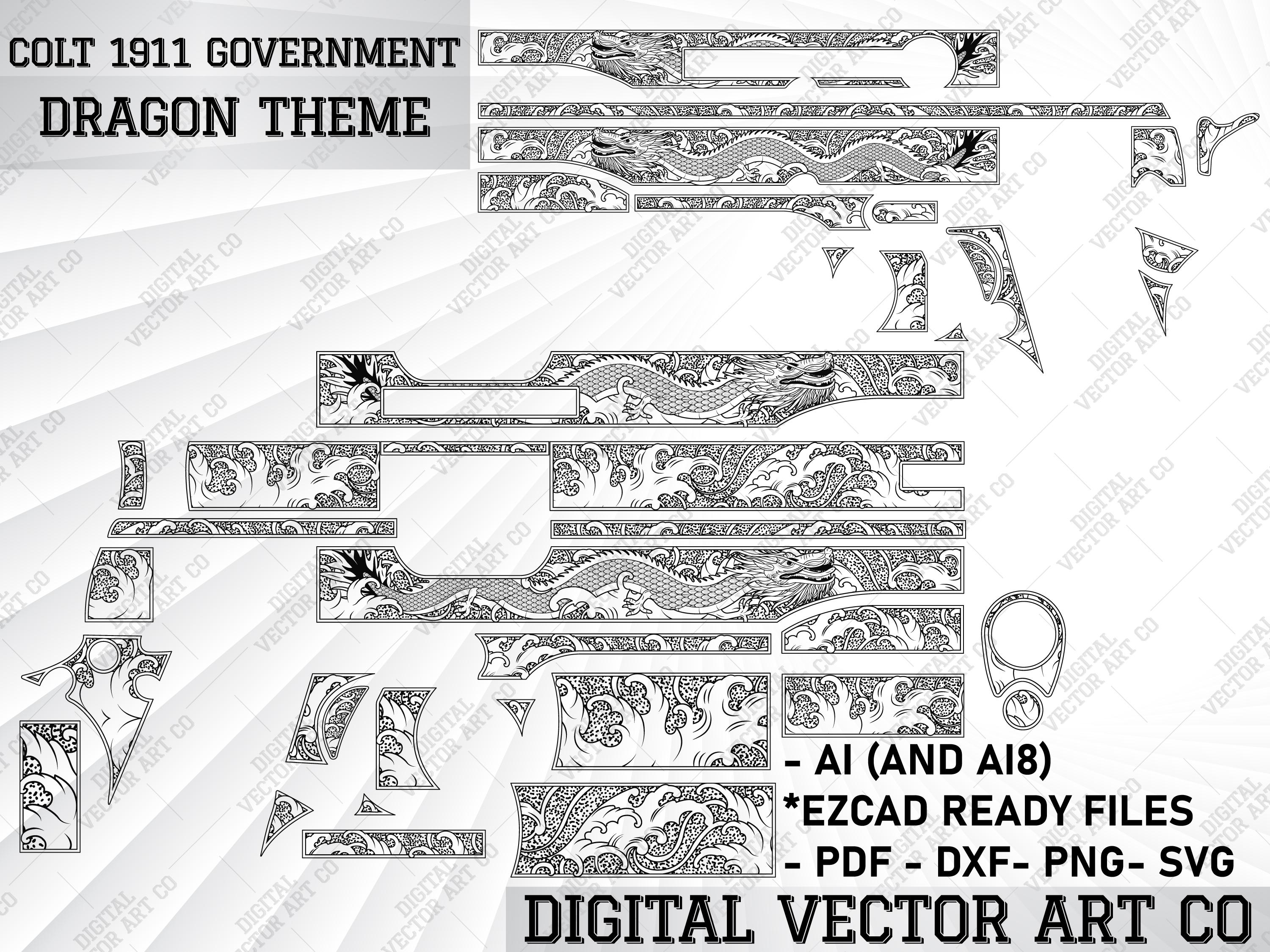 Colt 1911 Government Dragon Vector Art Laser Engraving File