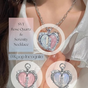 SVT Herz Kette und Ohrringe: Rosenquarz & Serenity Schmuck Set