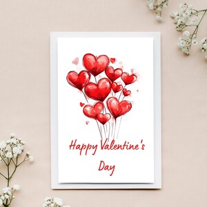 Happy Valentine's Day Card - DIGITAL Download - Printable Valentine's Card Featuring Colorful Heart Balloons - Printable Valentine's Card