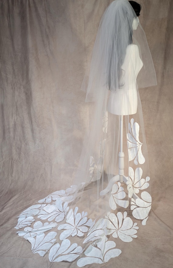 Blush Botanical Handpainted Veil Hand-Painted vs. Embroidered Colorful Floral Veils: Which  main image 2