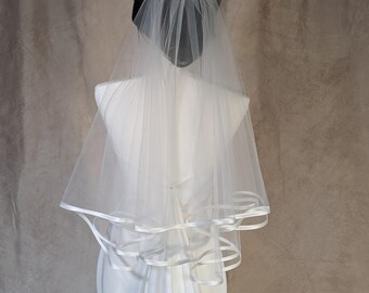 Two-tier Satin-edged Tulle Wedding Veil: Fingertip Length - Etsy display picture 2