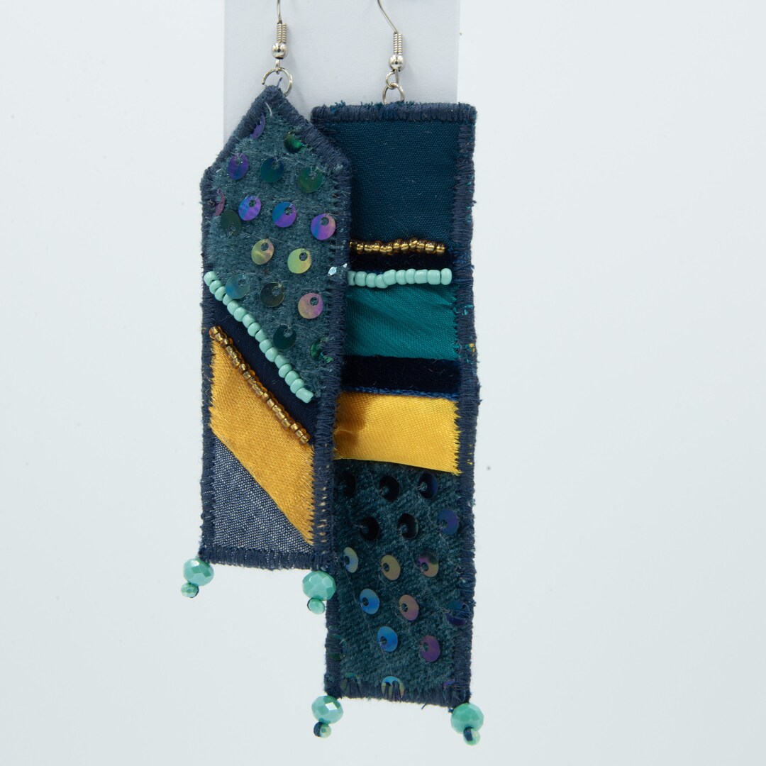 Patch Work Accessory Asymmetric Fabric Earring, Patchwork Accessory, Beaded Jewelry - Etsy