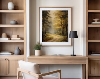 Goldener Herbstwaldweg Print: Gelassene Ölgemäldelandschaft (Digitaler Download)