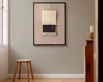 Minimalistische Streichholz-Wandkunst in Silber: Retro-inspirierte druckbare Bar-Dekoration, Vintage grafische Illustration