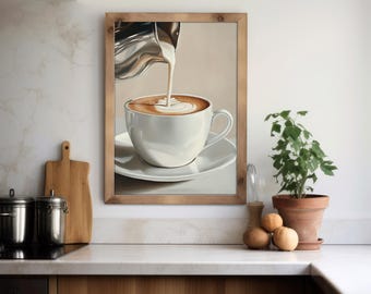 Cappuccino Art Print: Neutral Coffee Wall Decor, Latte Kitchen Artwork, Barista Cafe Digital Download