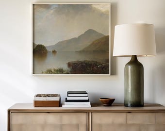 Lake George Printable Wall Art | John Frederick Kensett Landscape | Water Oil Painting Vintage Mountain Download Antique Nature Print