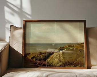 Maine Coast Printable Wall Art | William E. Norton Seascape Vintage Coastal Antique Sailboat Print New England Ocean Decor