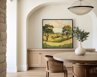 Paso Robles Eichen Bäume – Kalifornien Landschaft Aquarell, Rolling Hills Baumlandschaft Digitaldruck