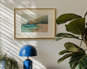 Abstrakte Ölgemälde am Meer: Bunte Küste Strand Landschaft Druck für moderne Wand Deko