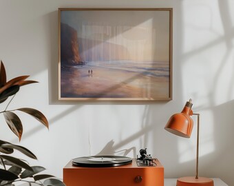 Ölgemälde Ölgemälde: Sonnenuntergang Klippen Meerlandschaft Digitaler Kunstdruck für Strandliebhaber