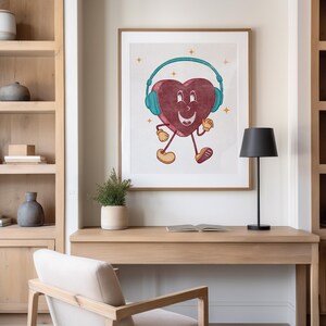 Music of My Heart: Playful Valentine&#39;s Print | Digital Art Download | Love Holiday Illustration Letterpress